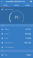 The first test on a camping trip was to charge from 31% back up to nearly full.  It started at a nice 83.5 amps!