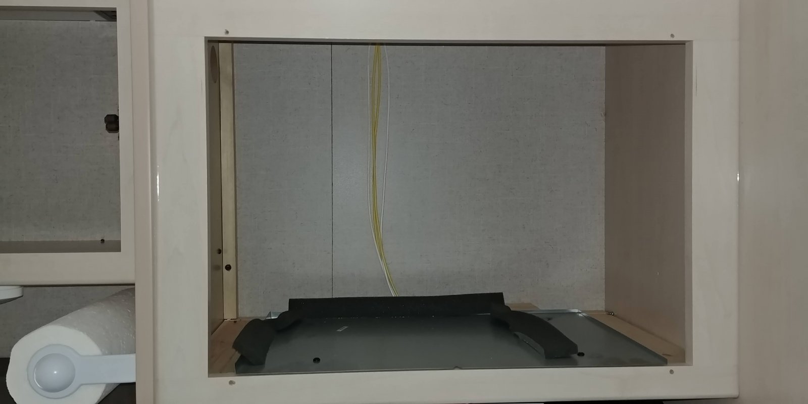 The microwave space looks like this if you want to know.  Measurements of the open space are 20.25" wide, 13.25" high, and 15" deep